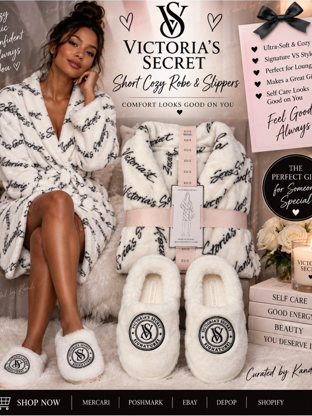 Victoria's Secret White Plush Signature Robe and Slippers